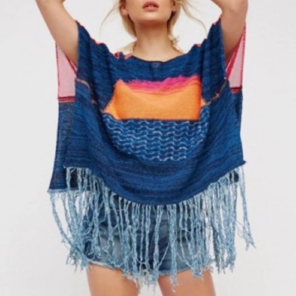 Free People Sunset Fringe Poncho - Like New - Picture 2 of 12